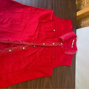 Quacker Factory Vibrant Red Embellished Top